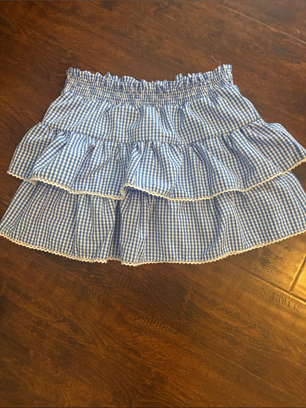 Blue Gingham Ruffled Mini Skirt